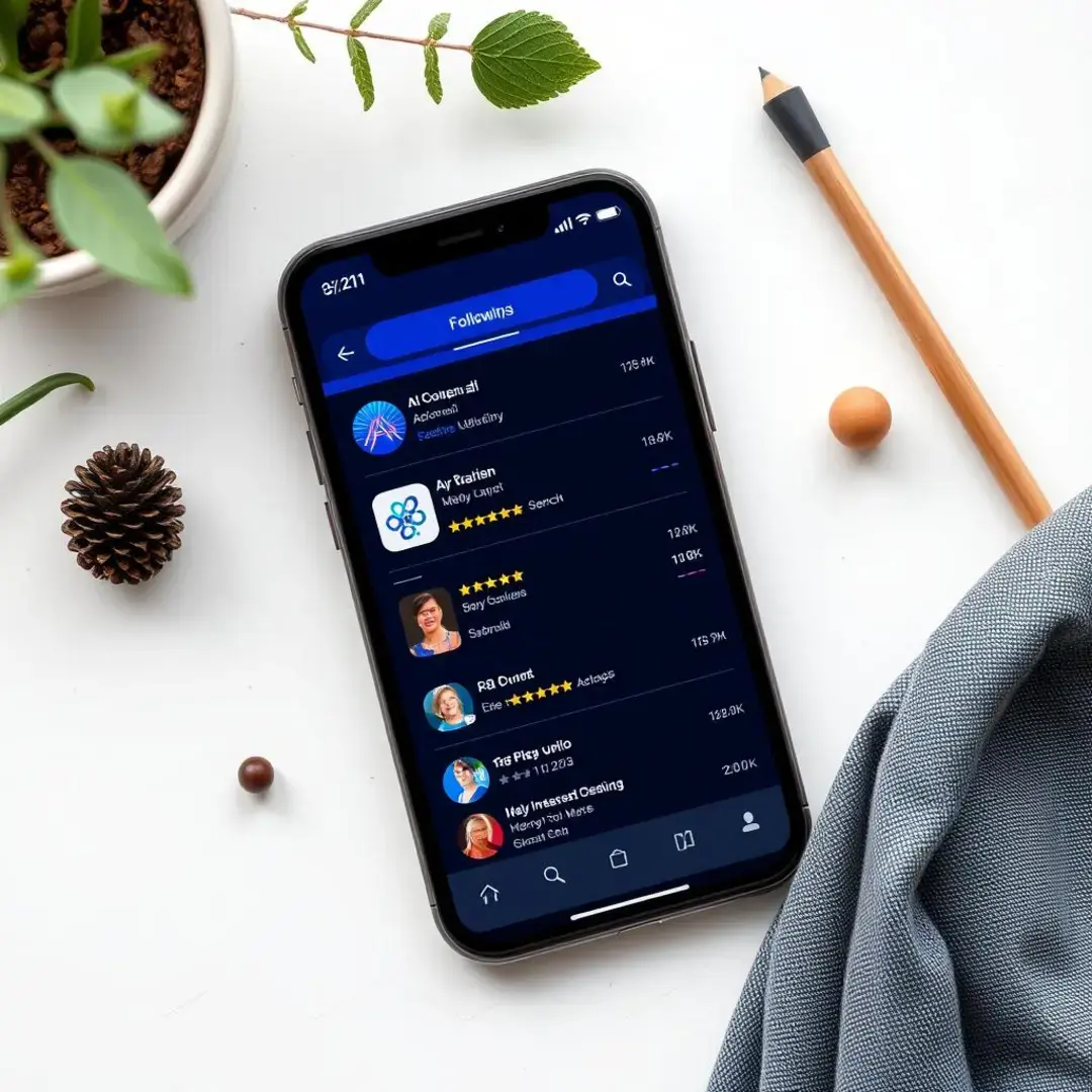 Smartphone displaying AI app options with user reviews highlighted.