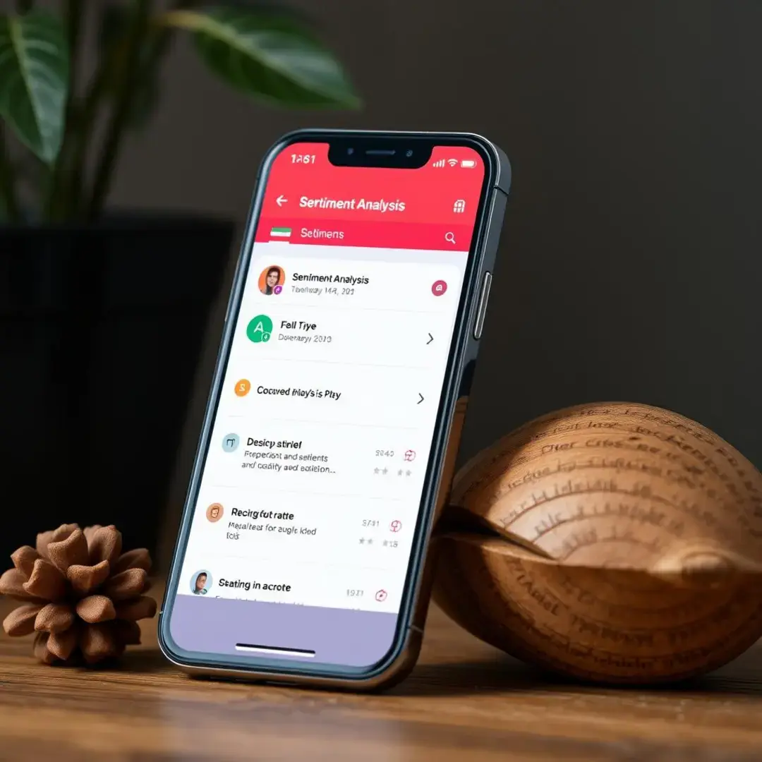 Smartphone screen displaying sentiment analysis app options and ratings.
