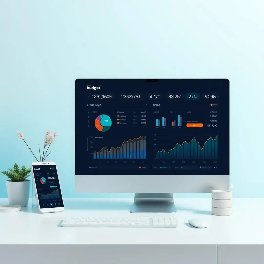 Digital budgeting interface with graphs and financial data.