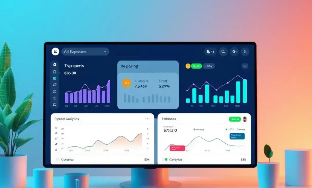 AI dashboard displaying expense reports and analytics tools.