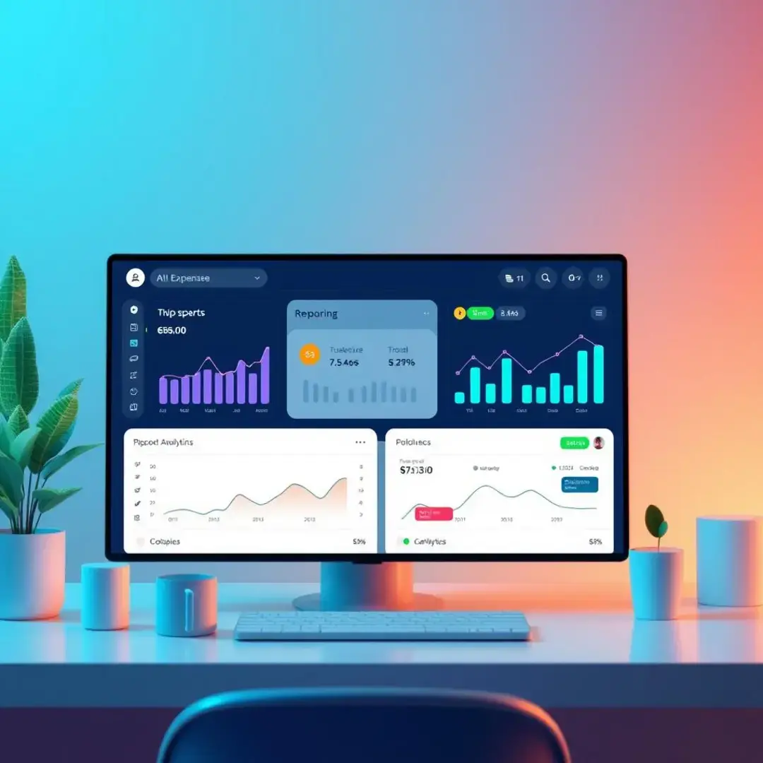 AI dashboard displaying expense reports and analytics tools.