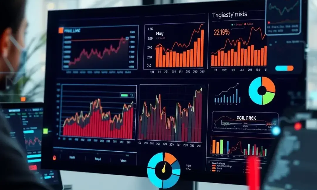Risk Assessment 3 AI analyzing data, charts, and risk indicators.
