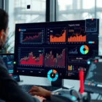 AI analyzing data, charts, and risk indicators.