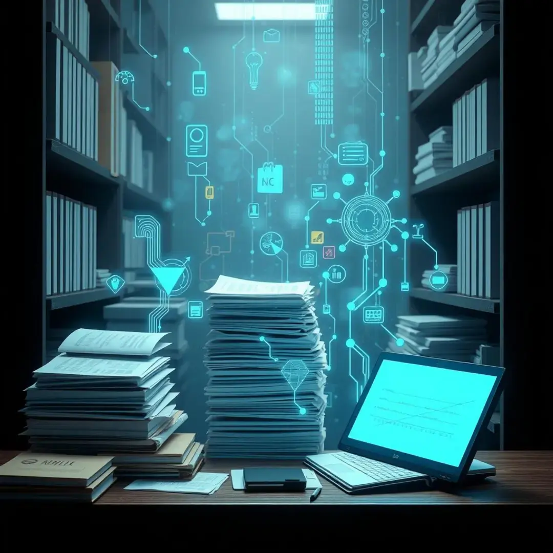 AI algorithms analyzing documents, automated tagging, enhanced organization.