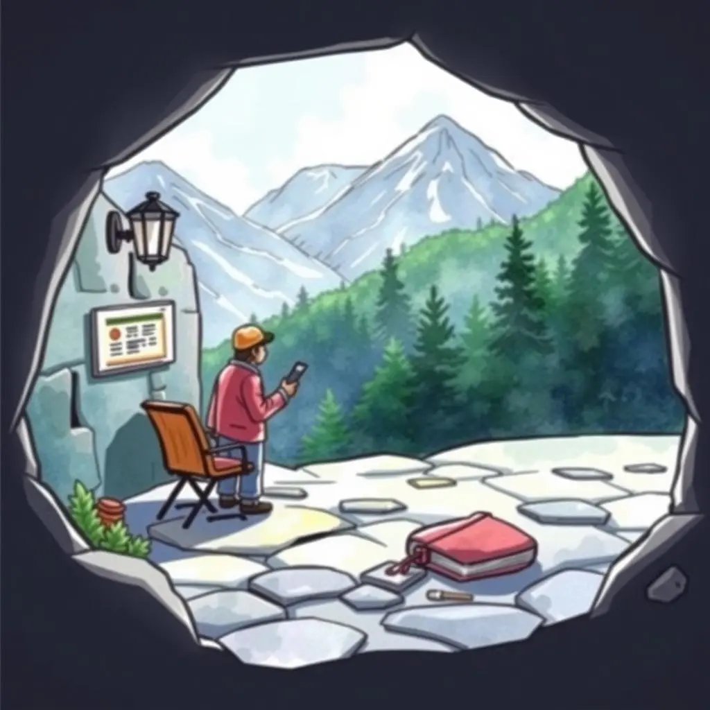 Access control update generator: Generate updated access control policies 1 A person in a cave using a smartphone, overlooking mountains and forests.