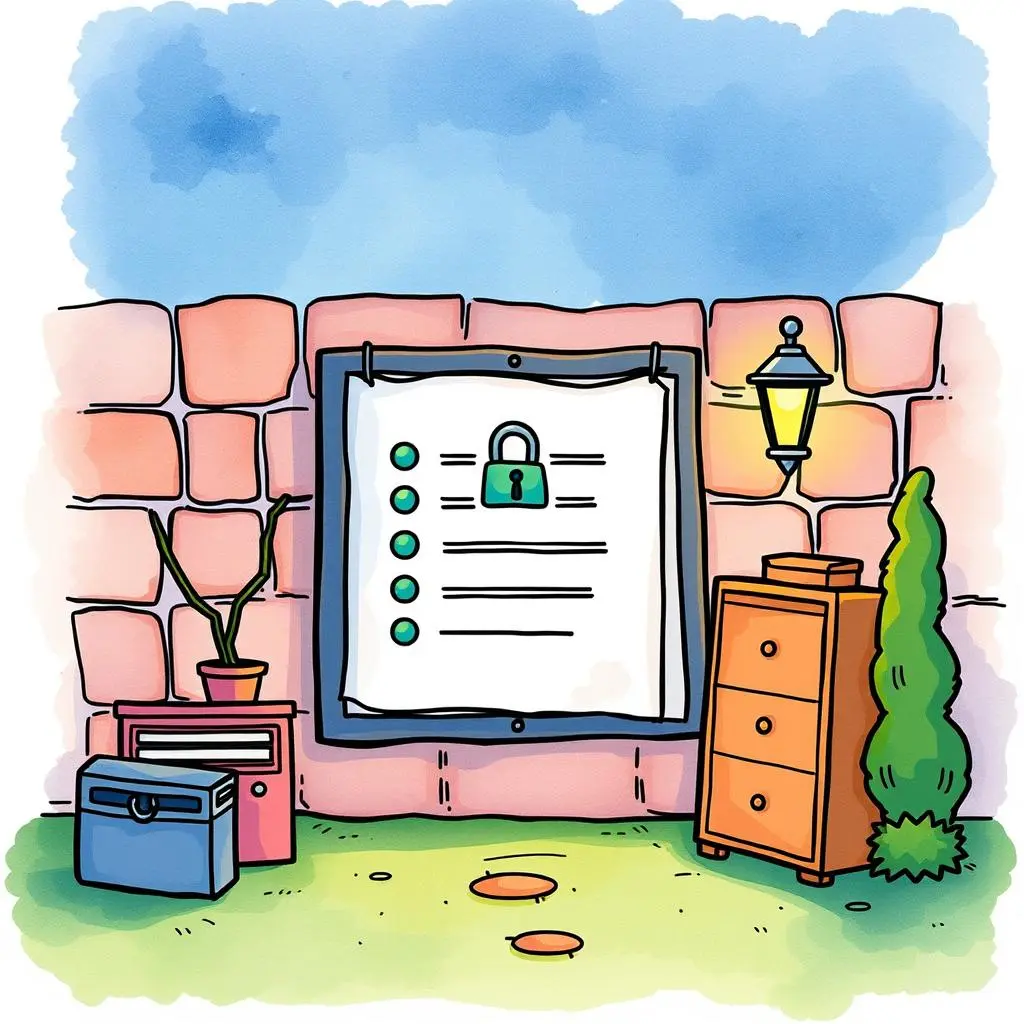 Permission change tracker: Track changes in user permissions easily 1 Colorful illustration of a secure permission change tracker on a wall.