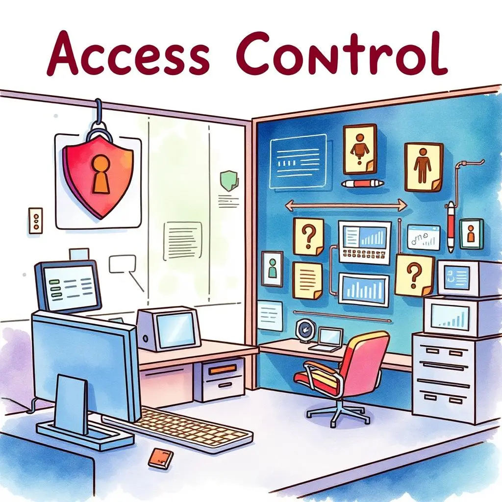Secure access guide: Provide step-by-step for access control processes 1 Illustration of an it workspace focused on access control processes.