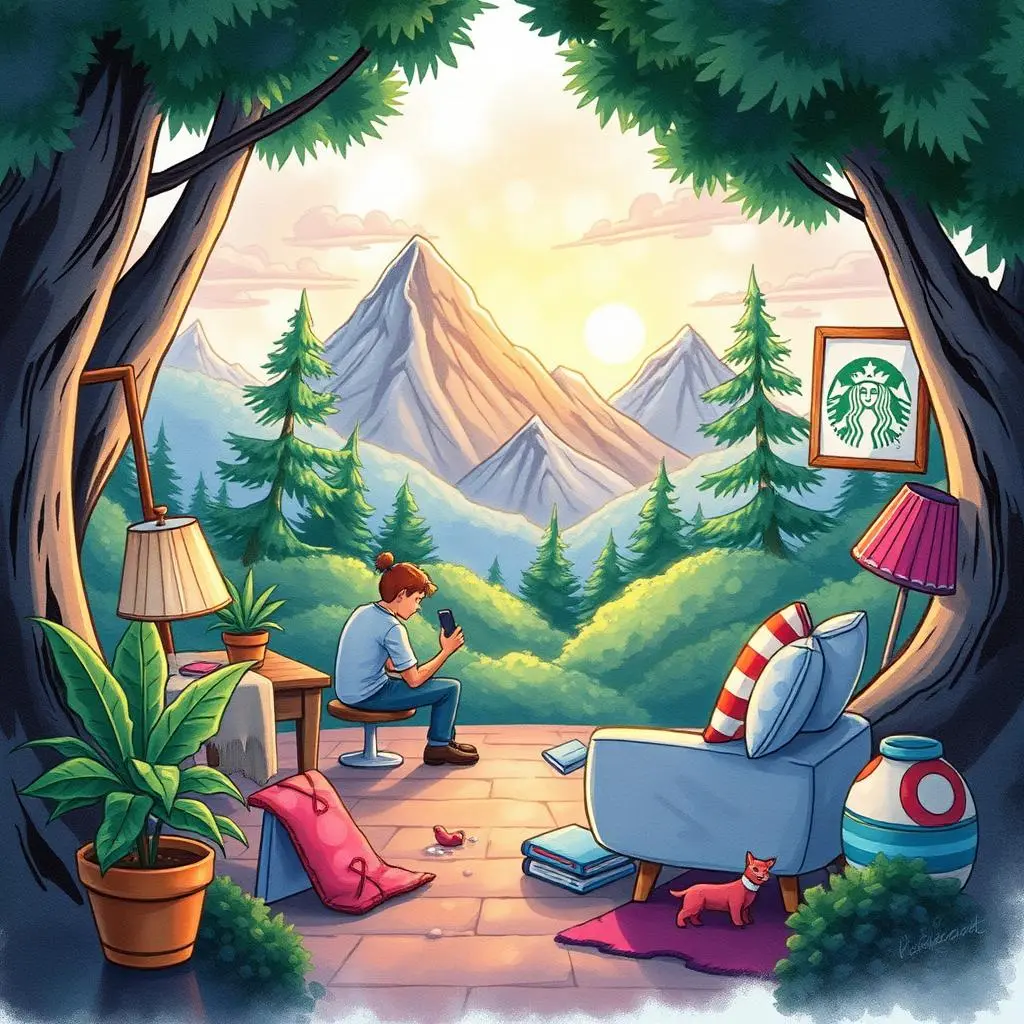 Affiliate copywriter assistant: Generate compelling affiliate marketing copy 1 A person using a smartphone in a serene mountain setting.