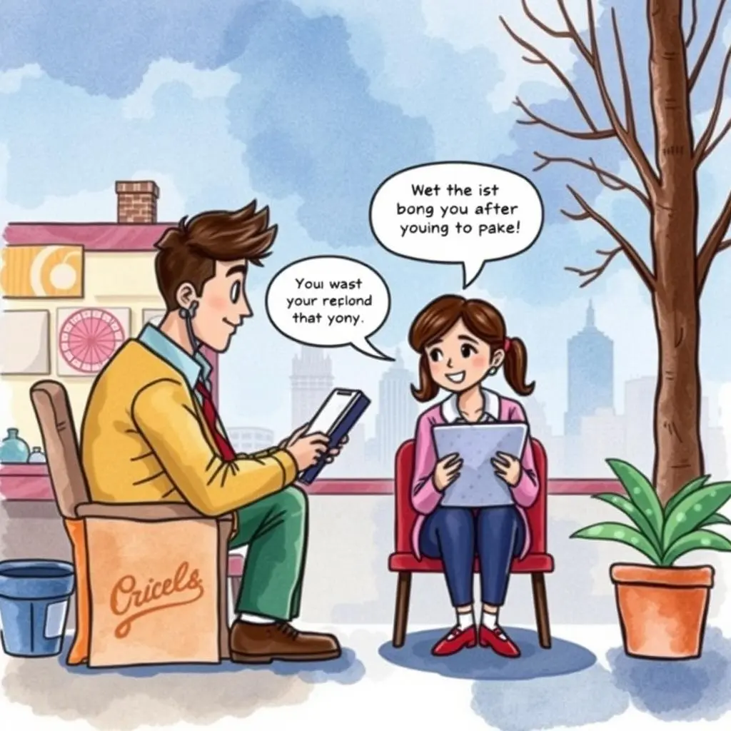 Repeat purchase prompt generator: Encourage repeat buying with tailored messages 1 Two characters discussing a product on digital devices outdoors.