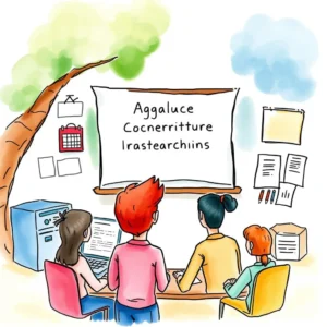 Concise meeting illustration depicting a team collaboratively defining story criteria for Agile/Scrum management.