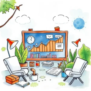A colorful workspace featuring a chart displaying analytics, suitable for social media effectiveness evaluation.
