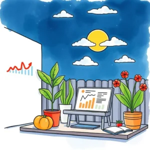 Colorful outdoor workspace showcasing content performance analytics and data insights.