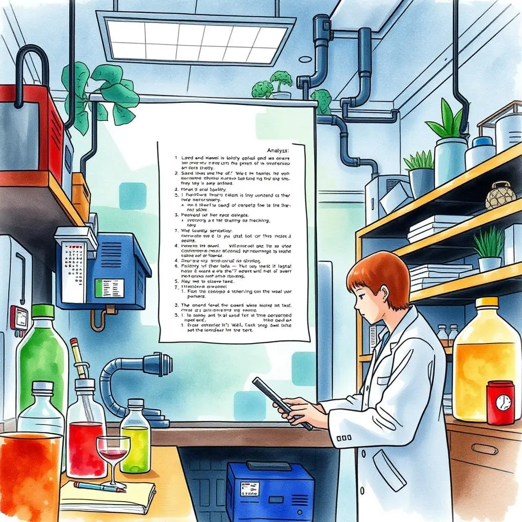 Data insights translator: Convert raw data into understandable text 1 Research scientist analyzing data in a laboratory setting with notes.