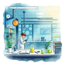Scientist analyzing data in a modern laboratory setting.