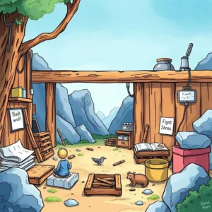 A cozy workspace illustrating a child contemplating process optimization in a manufacturing setting.
