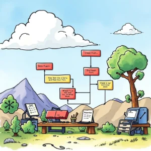 Colorful illustration of a flow diagram tool for assembly optimization.