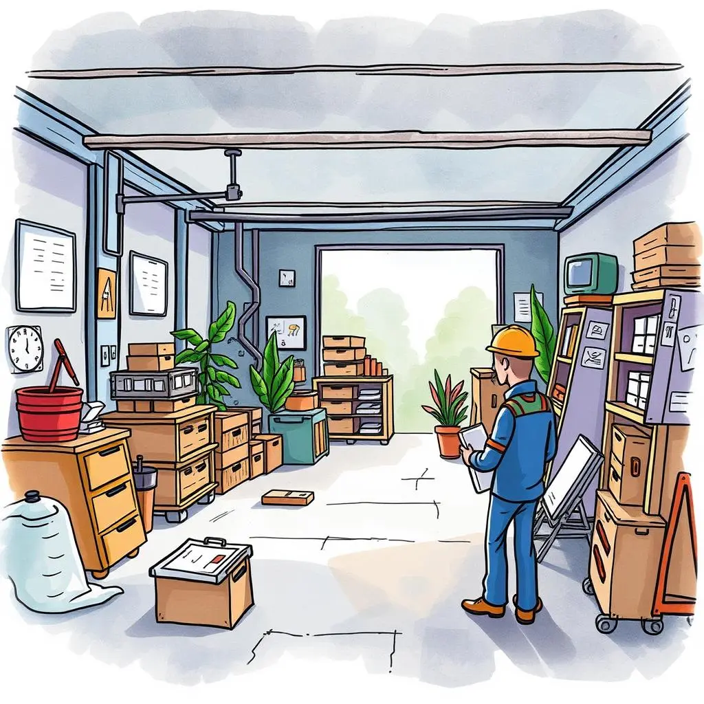 A worker assessing inventory in a well-organized storage room.