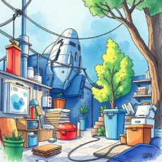 Colorful illustration of a cluttered space showcasing efficient resource management.