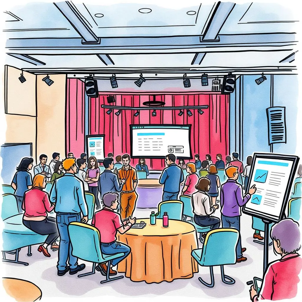 Feedback analyzer: Generate insights from event feedback responses 1 Event professionals analyzing feedback in a lively conference setting.