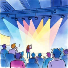 Audience engaging with a presenter on social media trends.