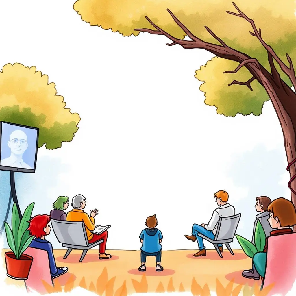Thank you note generator: Create appreciation messages for user engagement 1 A group of people seated outdoors, listening to a presentation on a screen under trees.