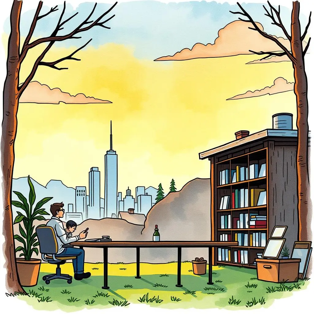 Feedback categorizer: Organize responses into relevant categories 1 Person working outdoors at a table, with a child and skyline view.