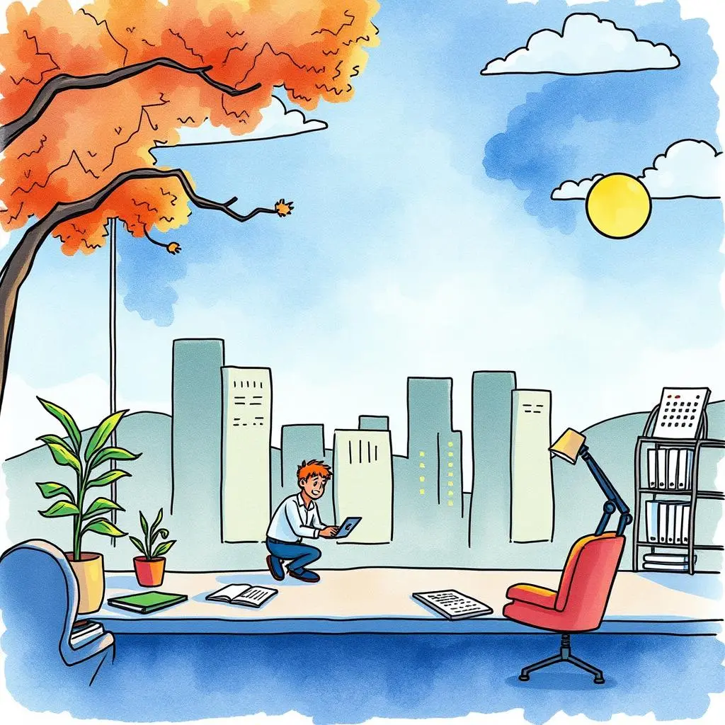 Clear audit messaging tool: Simplify audit messages for clarity 1 A person uses a laptop in a bright office space with a city view, surrounded by plants and paperwork.