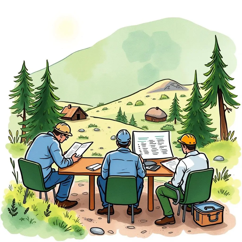 Fieldwork plan developer: Create effective fieldwork plans for audits 1 Fieldwork plan developers discussing strategies outdoors with audit documents on a table.
