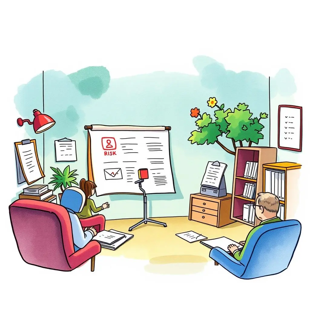 Risk assessment writer: Develop risk assessment documents quickly 1 Risk assessment meeting with team reviewing a presentation focused on risk management strategies