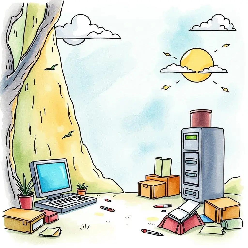 Backup frequency analyzer: Suggest optimal backup intervals for data safety 1 A computer and storage unit in an outdoor setting symbolizing data backup and recovery tools.