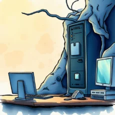 Data Backup Assessment Tool illustration featuring a computer setup and data storage unit