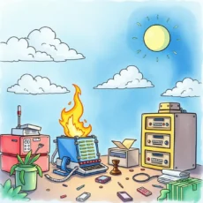 A chaotic workspace illustrating the importance of data backup strategies.