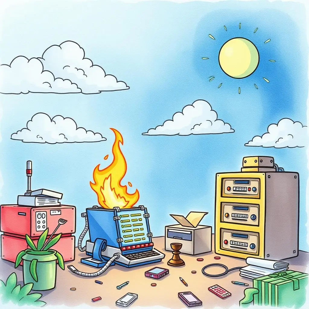 Data backup planner: Create comprehensive data backup strategies 1 A chaotic workspace illustrating the importance of data backup strategies.