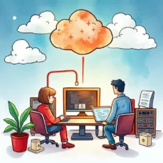 Two it professionals managing backup processes in a cloud environment.