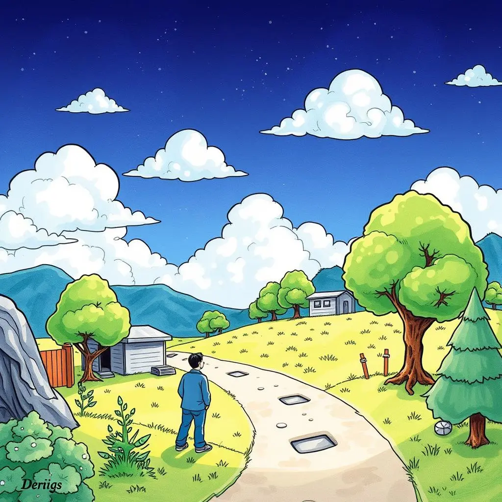 Backup functionality checker: Assess backup integrity and performance 1 Illustration of a person walking on a path through a serene landscape.