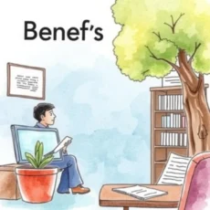 Illustration of an office setting with a person preparing enrollment reminders.