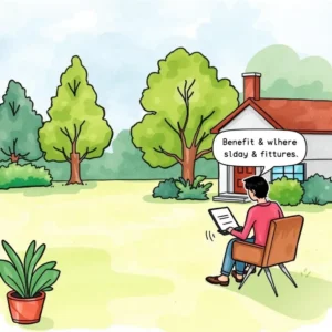 A person seated outdoors reading a document related to benefits enrollment.
