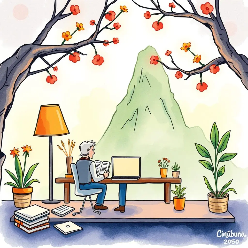 Performance prediction model: Forecast content success based on trends 1 A person using a computer at a desk surrounded by plants and a mountain view.