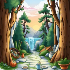 A serene forest pathway leading to a waterfall, ideal for content creators to explore relevance.