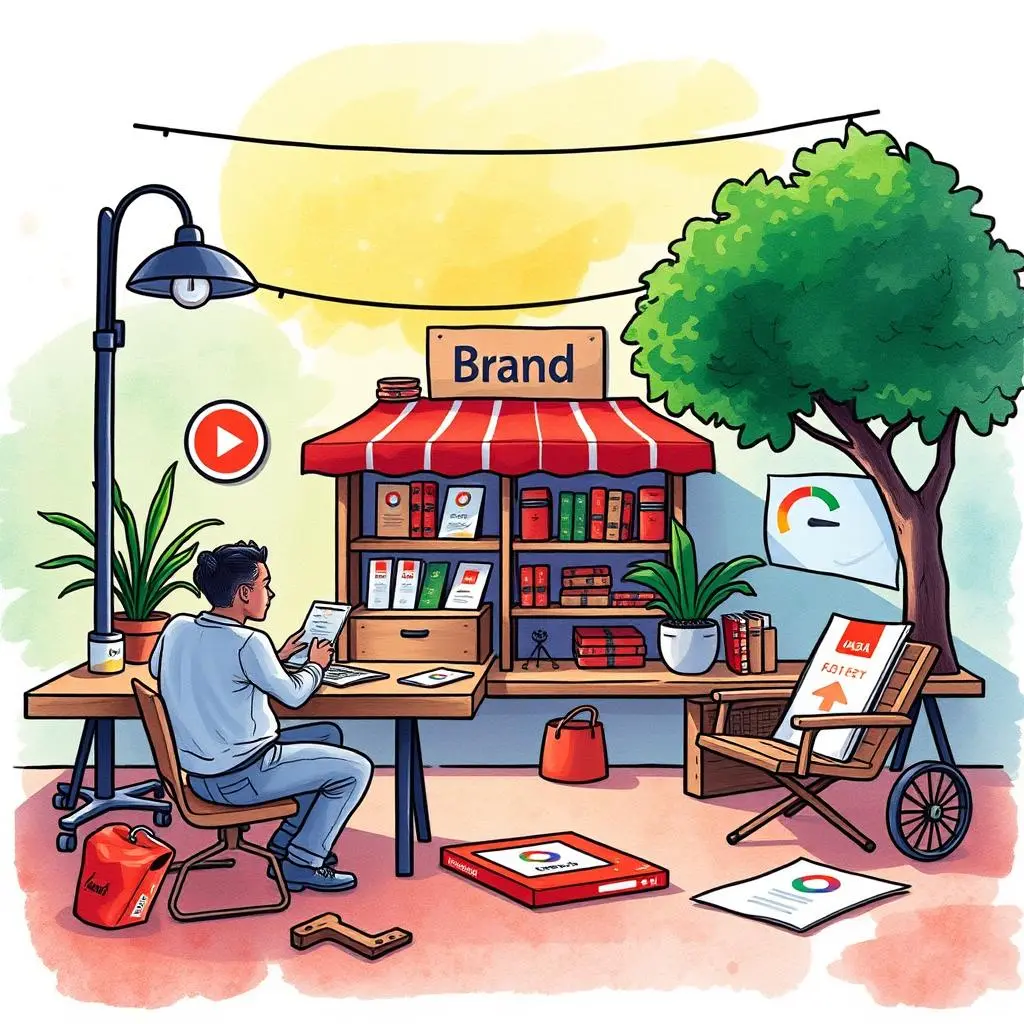 Visual identity evaluator: Review and improve brand visual elements 1 A person analyzing brand materials at a desk in a creative workspace setting.
