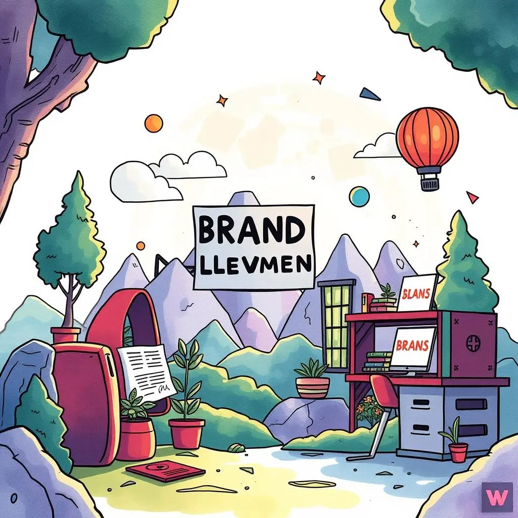 Visual brand language generator: Create vivid descriptions for visual branding 1 Colorful branding scene illustrating creativity and visual identity development.