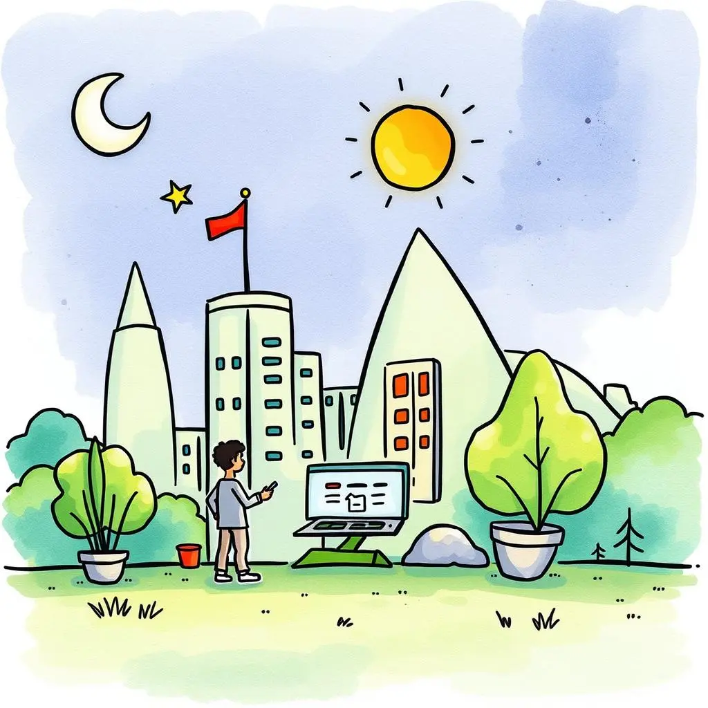 Person checking notifications on a mobile device in a serene cityscape.