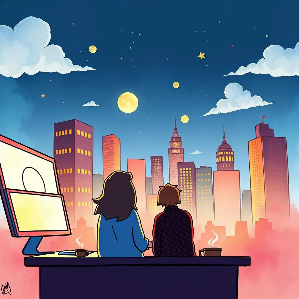 Reaction radar: Track emotional reactions to your marketing campaigns 1 Two individuals overlooking a city skyline, analyzing marketing emotions.