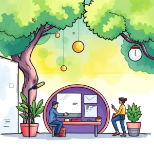 Research objective formatter: Structure brand perception objectives effectively 7 A modern workspace illustrating collaboration between a marketer and a brand strategist.