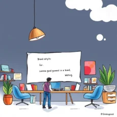 Person analyzing branding concepts in a modern office setting.