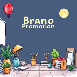 Branded illustration for a promotional flyer text generator tool in a creative workspace