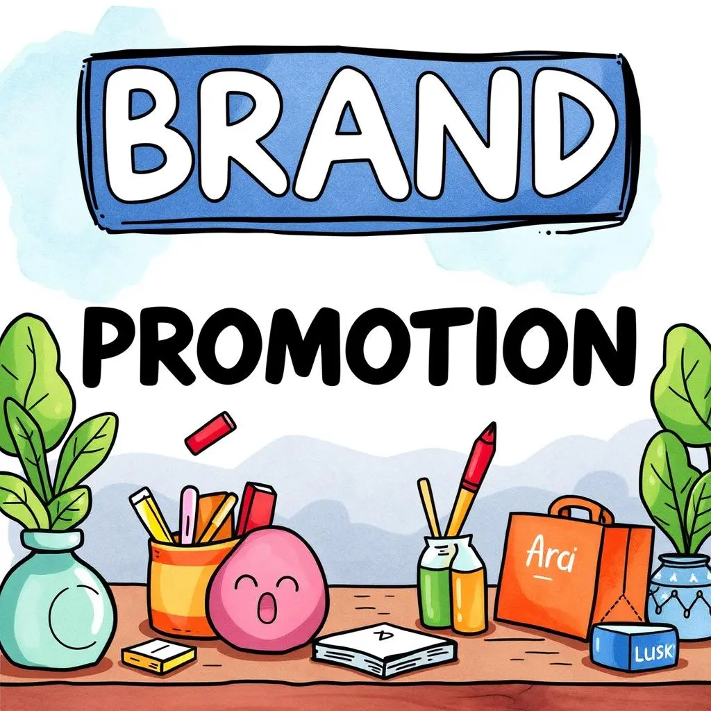 Illustration of creative workspace for brand promotion and slogan crafting.
