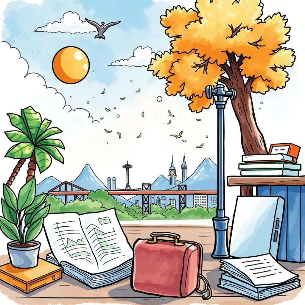 Budget allocation assistant: Optimize your budget distribution efficiently 1 A vibrant scene of a workspace with a bag, books, and charts set against a nature backdrop.