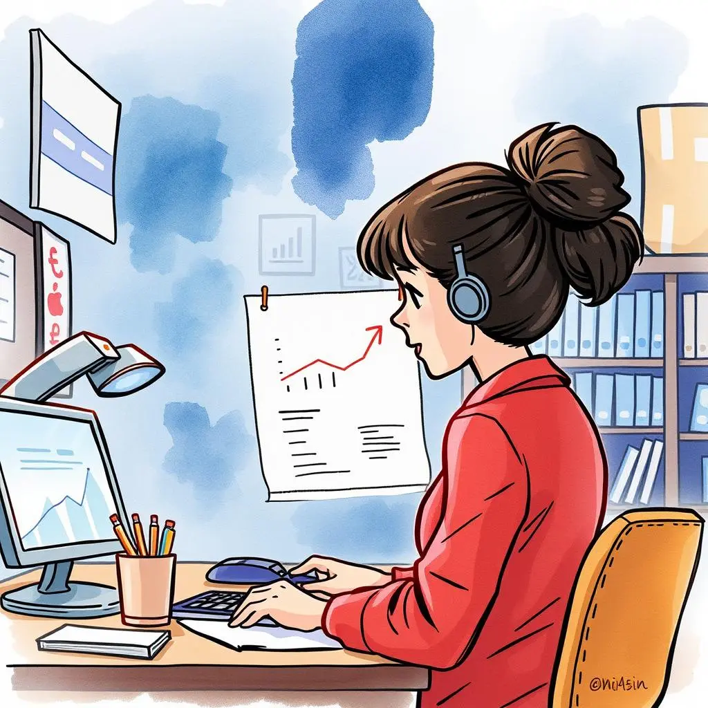 Budget performance analyzer: Analyze performance metrics for budget adjustments 1 A marketing professional analyzes budget performance data using a computer and notes.