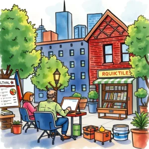 Resource Allocation Planner used by marketing professionals in an urban outdoor setting